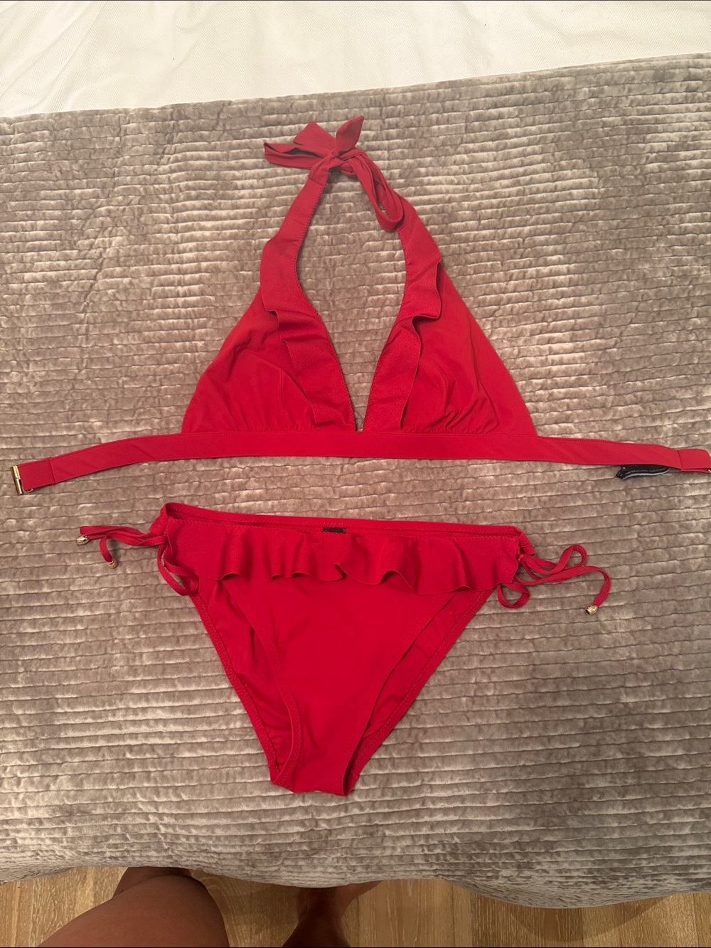 SHAN Red Ruffle Triangle Bikini Set